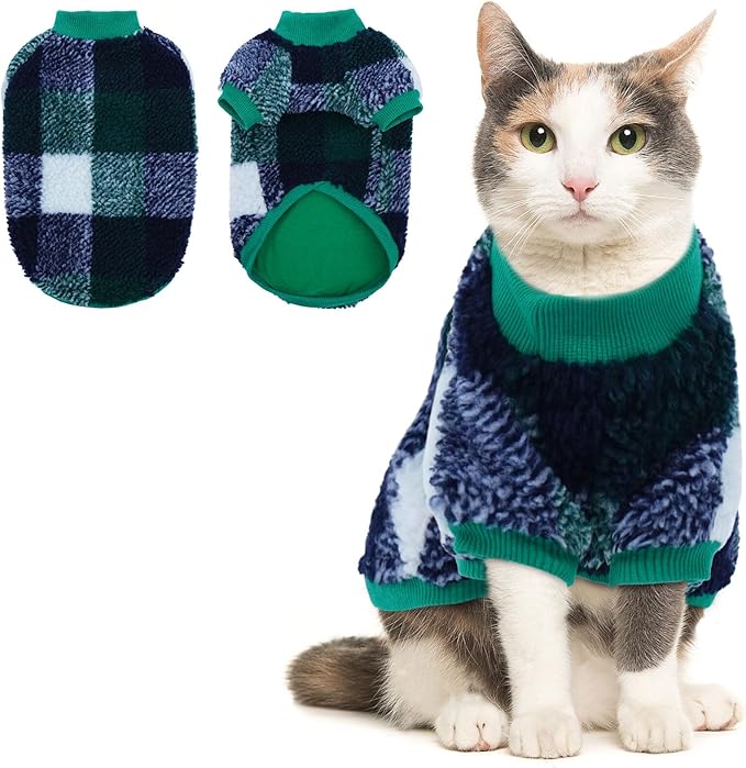 Cat Clothes -2 Legged Pullover Cat Sweater Soft Warm Pet Apparel Kitten Clothes for Kittens Only Elastic, Green L