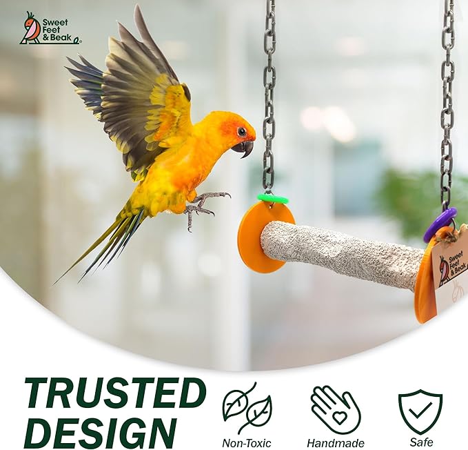 Roll Bird Swing - Pumice Perch Bird Toys Trims Nails and Beaks, Safe and Non-Toxic Bird Cage Accessories for Small and Large Birds, Swinging Toys Birds Will Love, Large 10.5 Inches
