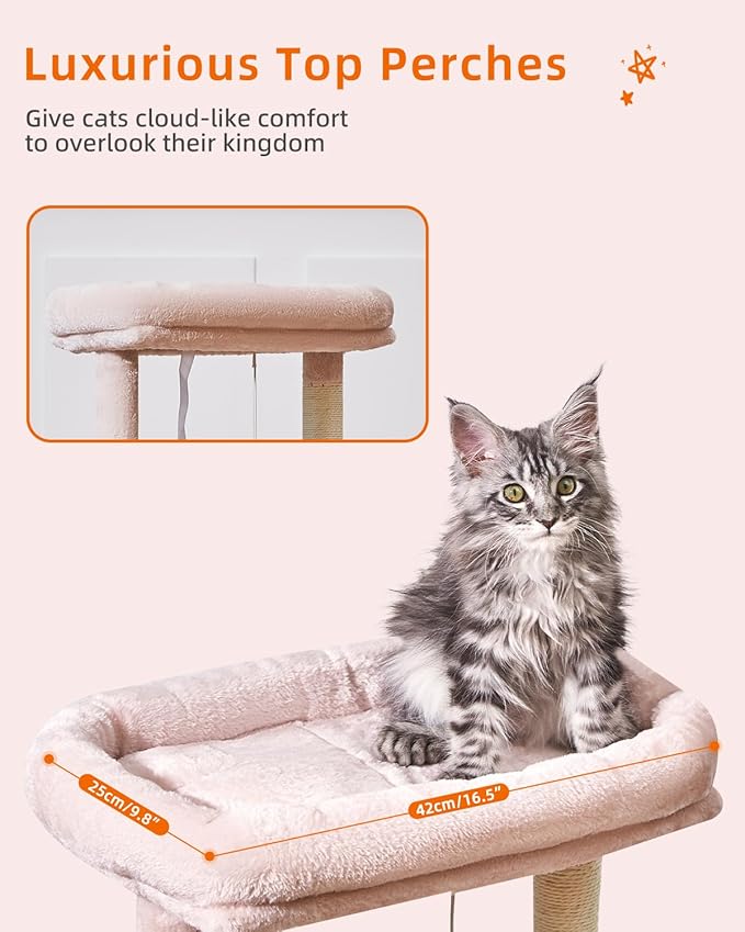 Taoqimiao Cat Tree,38.5-Inch Cat Tower for Indoor Cats,Suitable for Kittens with Luxurious cat condo with Adjustable Baskets and Luxurious Perch MS029SP Jelly Pink