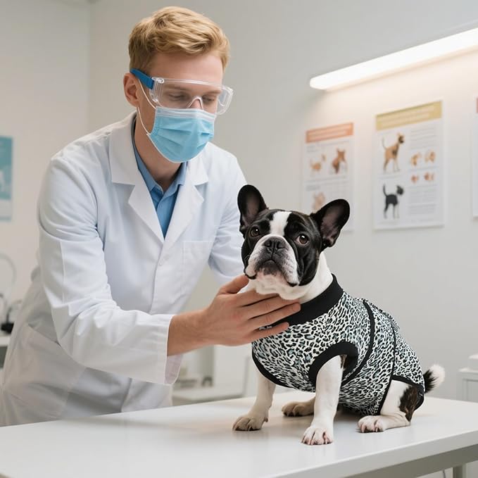 Kuoser Dog Recovery Suit Female, Dog Recovery Suit Female Doggie Onesie for Surgery, Post-Op Onesie for Female & Male Dogs, Soft Protective Wear, BlueLeopard L