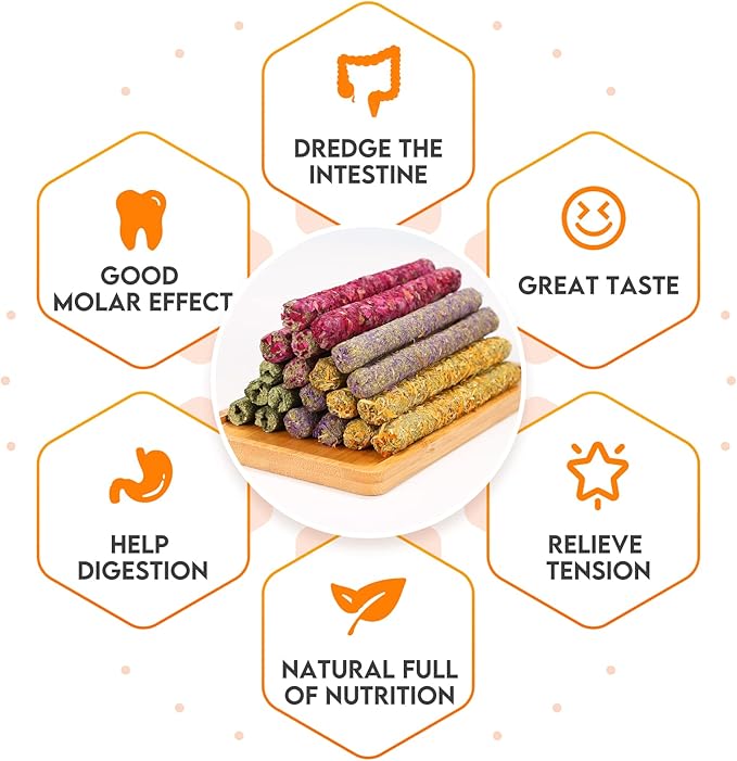 Rabbit Chew Toys for Teeth, Timothy Grass Carrot Sticks for Guinea Pig Hamster Chinchilla Squirrel Bunny Small Rodent Animals (20 pcs)
