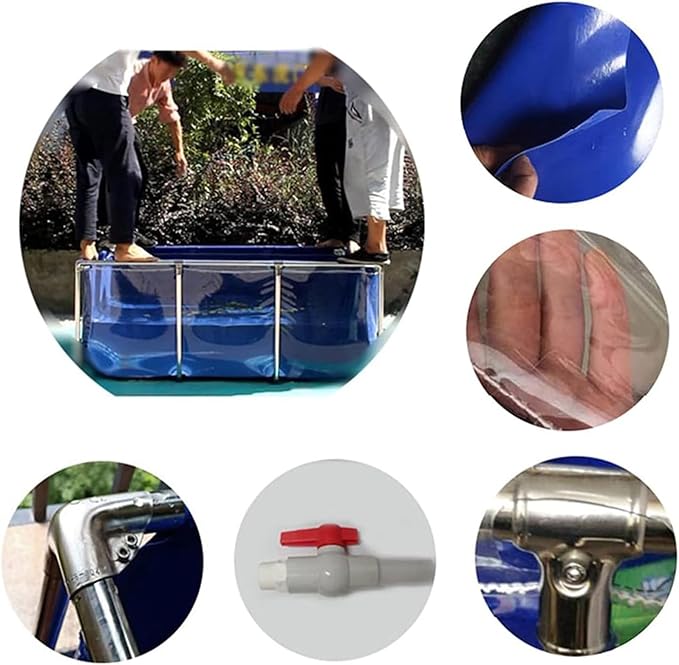 Koi Pond with Window, Canvas Fish Pond, Stainless Steel One Side Clear Fish Tank Steel Frame Large Aquarium for Fish and Turtle Farming, Easy Assembly (L59.05xW39.37xH27.95 inch)