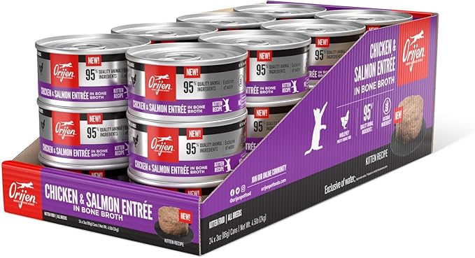ORIJEN Premium Pate Wet Kitten Cat Food in Bone Broth Chicken & Salmon Entrée 3oz Cans (24 Count)