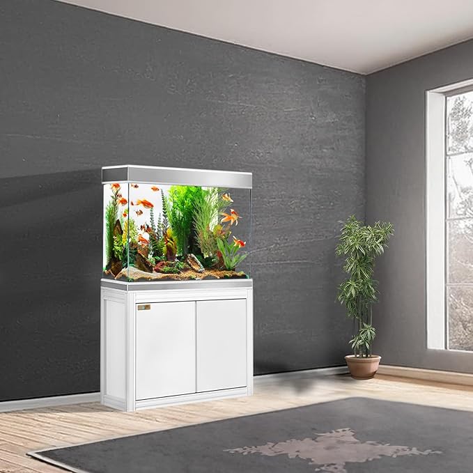 110 Gallon Aquarium Tempered Ultra-Clear Glass with Complete Setup in White with Silver Trims