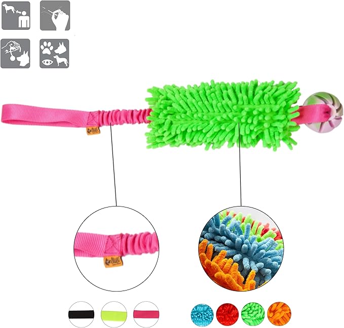 Dingo Dog tug of war toy for outdoor play traning agility,cuddly and shaggy plush tug toy for motivation and fun, soft nubby-textured noodle plush with bungee shock absorber and rubber ball green15589