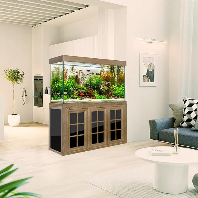 135 Gallon Aquarium in Dark Wood Tempered Ultra Clear Glass with Complete Setup