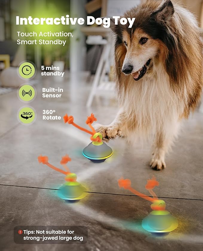Interactive Dog Toys, Automatic Moving and Rolling Dogs Ball with Rope, Motion-Activated Wicked Ball with Voice Recording for Small Medium Pup, Stimulation Toy for Boredom Relief Blue