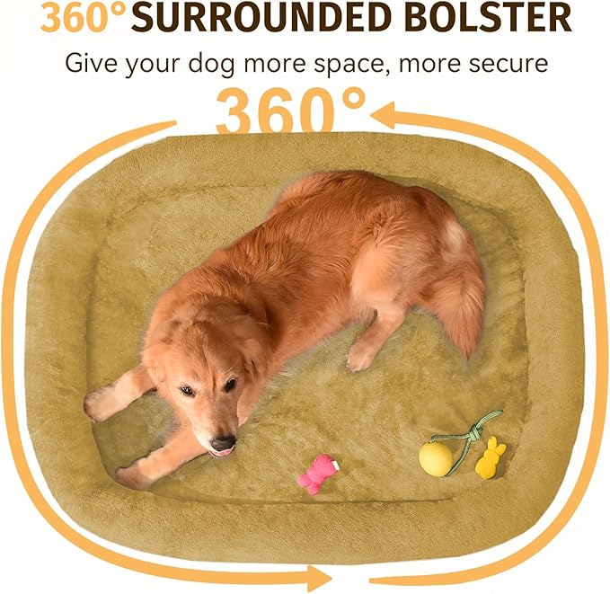 Orthopedic Waterproof Large Dog Bed: Memory Foam Washable Dog Bed with Bolsters - Removable Orthopedic Cover for Medium L XL Large Sized Pet - Non-Slip Bottom - Orange