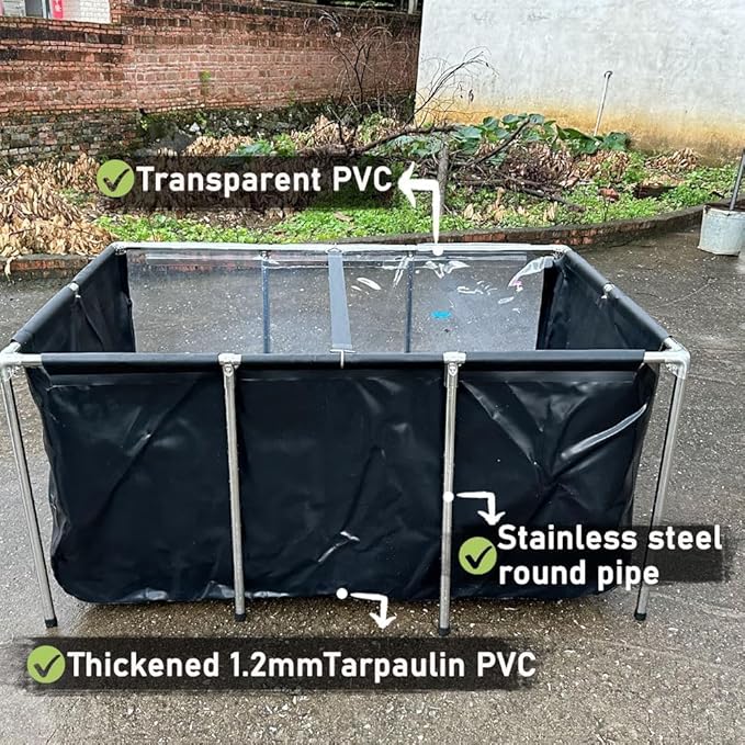 Aquarium Pool Pond,Collapsible Fish Ponds for Outside with Transparent Clear Viewing Panel,270 Gallon Fish Tank,PVC Canvas Above Ground Pond,Indoor/Outdoor Pond for Koi,Goldfish,with Drain Valve