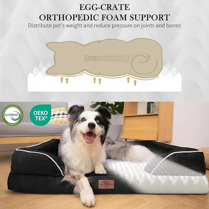 Comfort Expression Medium Dog Beds Waterproof Orthopedic Foam Dog Sofa Beds for Medium Large Dogs Comfy Pet Bed with Washable Removable Cover & Non-Slip Bottom(Medium,Black)