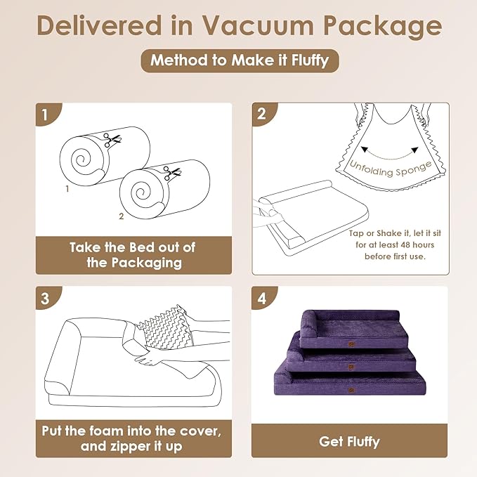 EHEYCIGA Memory Foam Dog Bed Medium Sized Dogs, Waterproof Dog Bed Orthopedic with Washable Removable Cover, Non-Slip Pet Bed Couch for Crate, 30x20x6 Inches, Purple