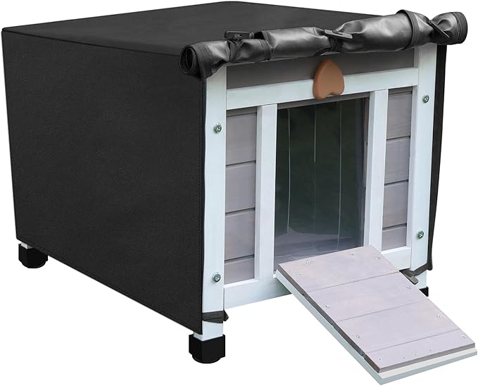 Deblue Feral Cat House with Cover, Weatherproof Wooden Cat House, Outdoor Stray Cat Shelter for Small Pets - Grey House with Cover
