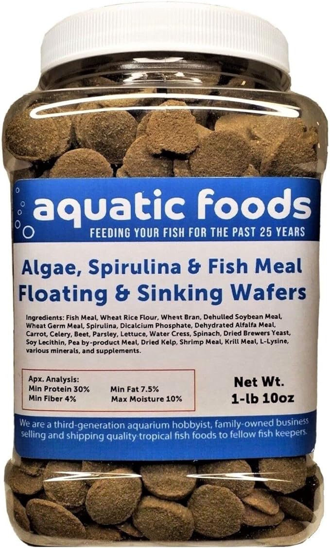 Aquatic Foods Inc. 18mm - 3/4" Wafers, Sinking & Floating for Both Bottom Fish & Surface Fish, Pond Fish, Shrimp, Snails, Crabs, Crayfish…1-lb & 10oz Med Jar
