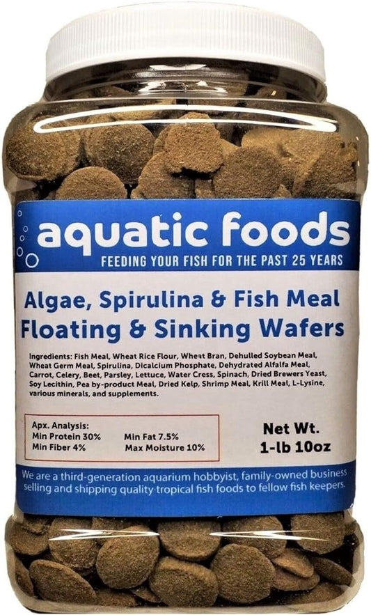 Aquatic Foods Inc. 18mm - 3/4" Wafers, Sinking & Floating for Both Bottom Fish & Surface Fish, Pond Fish, Shrimp, Snails, Crabs, Crayfish…1-lb & 10oz Med Jar
