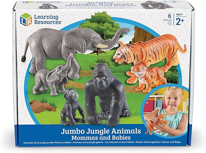 Learning Resources Jumbo Jungle Animals Mommas and Babies - Set of 6, Includes Elephant, Tiger, and Gorilla, Animal Toys for Toddlers, Pretend Play, Gifts for Kids Ages 2+