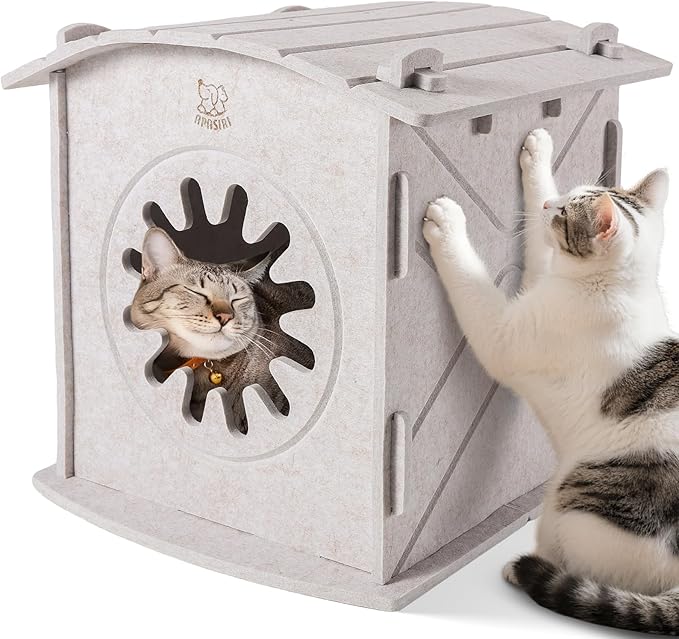 Apasiri Cat Houses for Indoor Cats: Felt Cat House Cave Cathouse, 15x14x15Inch Scratch-Resistant Bed Warm Insulated Covered, Hideaway Tent for Anxiety Relief Gift