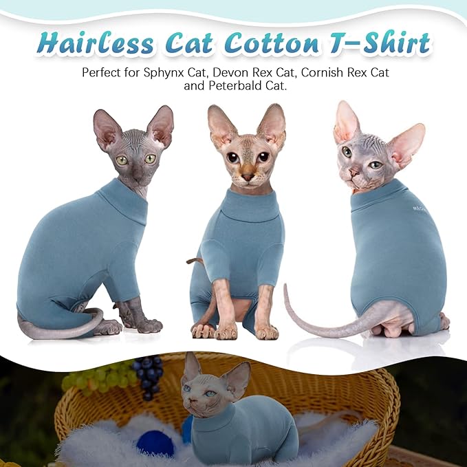 ROZKITCH Hairless Cat Clothes, Breathable Soft Cat Jumpers for Cats Only, Cat Coat with Four Legs, Warm Cat Sweater Cat T-Shirt Cat Pajamas Jumpsuit Vest Cornish Rex, Devon Rex, Peterbald Blue XS