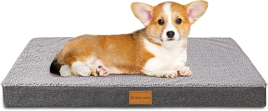 Patas Lague Orthopedic Dog Bed for Small Dogs 20''X15'', Soft Waterproof Egg Crate Foam Small Pet Crate Beds Mat with Removable Washable Cover and Non-Slip Bottom, Light Grey