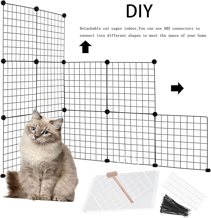 2 Tier Metal Cat Cage Indoor Detachable Cats Cages DIY Pet Playpen Portable Removable Kitten Collapsible Playpen for Small and Medium Cats Kittens Kitty (White 29.52 x 15.35 x 28.74 in)