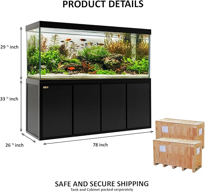 260 Gallon Aquarium Tempered Ultra-Clear Glass with Complete Setup in Black Premium