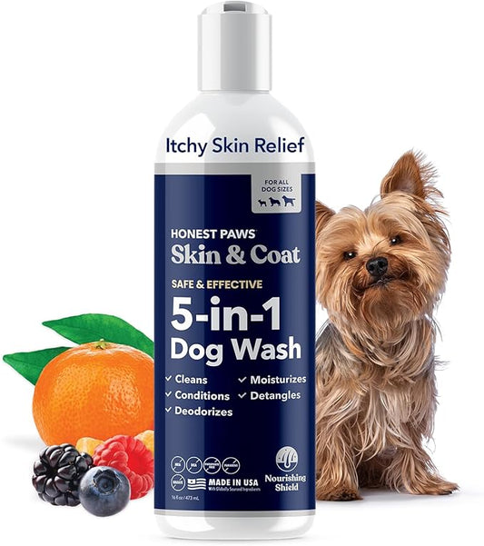 Honest Paws Dog Shampoo and Conditioner - Premium Dog Wash for Allergies and Dry, Itchy, Moisturizing for Sensitive Skin - Sulfate Free, Plant Based, All Natural -16 Fl Oz