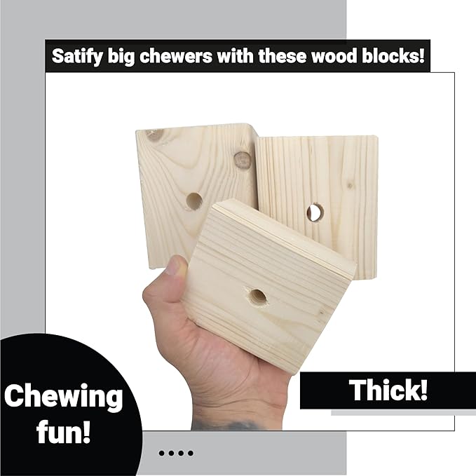 3007 Block Type 7 Chunky Square 3-Pack Wooden Parts for Parrot Cage Toys Cockatoos Macaws Conures Chew Bird Playground Foraging African Grey