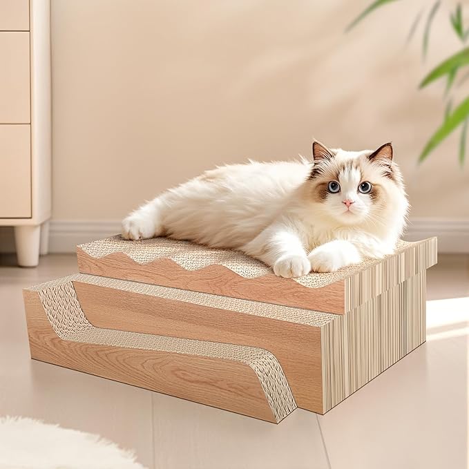 Cat Scratch Pad, 3 Packs Corrugated Cardboards Cat Scratcher Pads for Indoor Cats, Durable Scratching Board for Small Medium Cats Kitten, Suitable for Cats to Rest, Grind Claws and Play