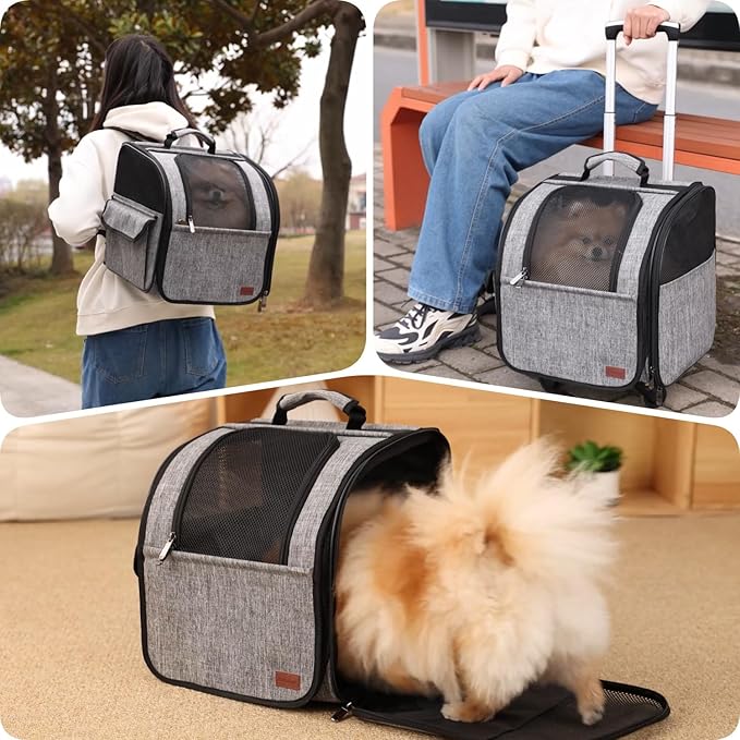 HSC PET Cat Strollers Small Dog Carriers Softsides Softsides Backpacks for Mobility-impaired Pets Travel Strollers Puppy Detachable Rolling Slide with Wheels,Bunny Rabbit Kittens Puppy Outdoor (Grey)