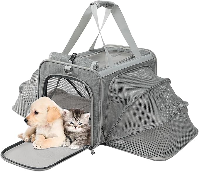 Dog Carrier Cat Carriers Grey Soft Pets Bag Airline Approved Dog Carrier for Small Dogs Carrier,2Sides Expand,Stylish Rabbit Bunny Pets Carriers Travel Outdoor Carry Kennel