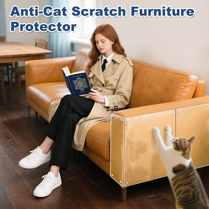Cat Scratch Furniture Protector, 12-Pack Couch Protector from Cat Claws, Cat Couch Protector Single-Sided Furniture Protectors from Cats Scratching for Sofa Corners Walls Doors(with 50 Twist Pins)