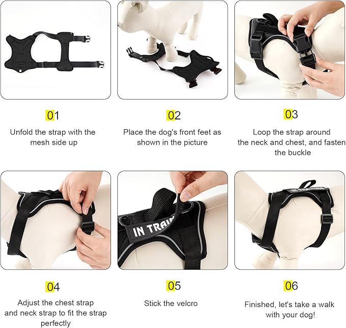 Demigreat Service Dog Harness, Reflective Dog Vest Harness with 5 PCS Patches, Adjustable Soft Oxford Pet Harness, Inner Layer Mesh, Easy to Control for Dogs