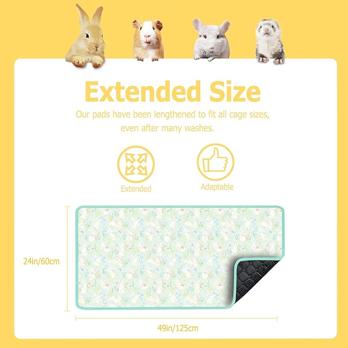 Guinea Pig Bedding, Guinea Pig Fleece Cage Liner 49x24 2Pack, Washable Waterproof Reusable & Anti Slip, Absorbent Guinea Pig Pee Pad for Small Animal, Rabbit, Bunny, Chinchilla, Green