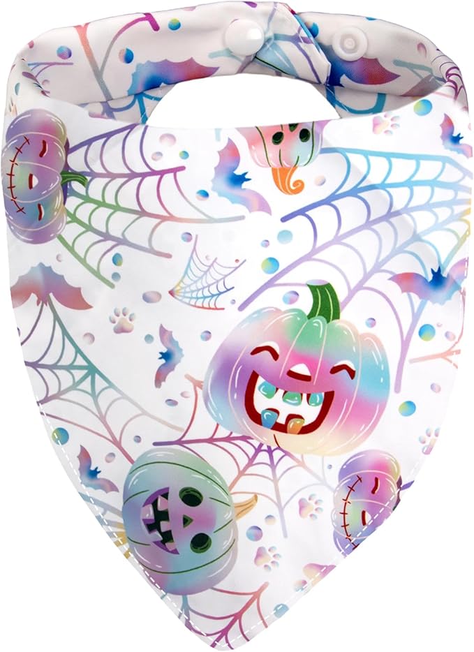 Halloween Dog Pumpkin Bandanas Costumes Cute Pastel Rainbow Gradient Holiday Pet Bandana Triangle Scarf with Snap Button, 30-75lbs, Medium and Large Breed