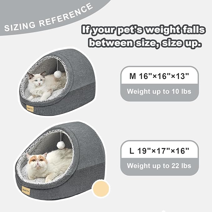 Jiupety Cute Cat Beds for Indoor Cats, Cat Cave Bed for Kittens, Large Cat Cave and Covered Cat Bed with Anti-Slip Bottom, Washable Removable Cushion, M(16"x16"x13"), Dark Gray