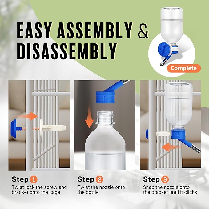 Choco Nose No-Drip Water Bottle Feeder for Hamsters, Hedgehogs, Gliders, Mice, Gerbils, & Small Pets, 10.2 fl.oz, 300ml - Easy to Install in Cages/Crates, US Patented Leakproof Nozzle 10mm, Blue(C125)