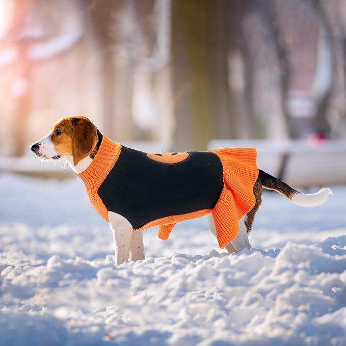 NACOCO Halloween Dog Sweater Dress - Pet Pumpkin Knitted Clothes Cat Sweatshirt Soft Thick Winter Warm Knitwear Outfits Apparel for Small Medium Large Dog Girl Cat (Orange, 2XL)