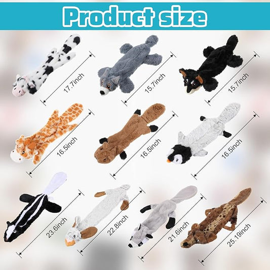 Sratte 10 Pcs Soft Dog Squeaky Toys No Stuffing Crinkle Dog Toy for Aggressive Chewers Durable Plush Teething Puppy Squeak Animals Chew for Small Medium Large Pets, 10 Styles (Classic Style)