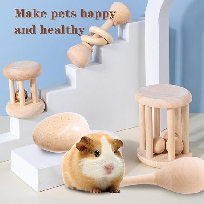 9 Pcs Wooden Bunny Toys,Bite-Resistant Guinea Pigs Toys,Safety Bunny Chew,Rabbit Teeth Grinding, for Chinchillas Hamsters Small Animals Playing Teeth Grinding Indoor Outdoor(Wood)