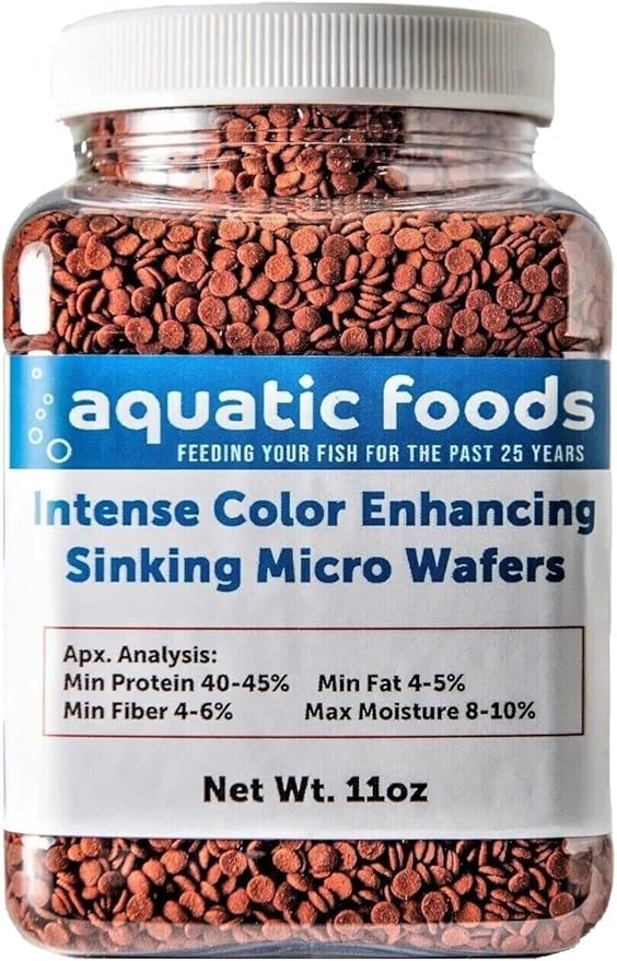 Aquatic Foods Inc. 3.5mm - 1/8" Color Enhancing Sinking Micro Wafers for Bottom Fish, Shrimp, Crabs, Crayfish, All Tropical Fish…11oz Small Jar