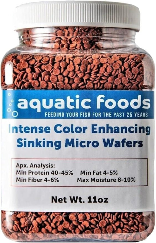 Aquatic Foods Inc. 3.5mm - 1/8" Color Enhancing Sinking Micro Wafers for Bottom Fish, Shrimp, Crabs, Crayfish, All Tropical Fish…11oz Small Jar