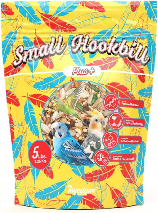 Mycelium Organic Small Hookbill Plus Feed (5 LBS) | High-Protein Bird Food for Parrotlets, Lovebirds, Cockatiels & Conures | Brain & Heart Support | Omega-Rich, Vitamin-Fortified | Non-GMO, USA Made