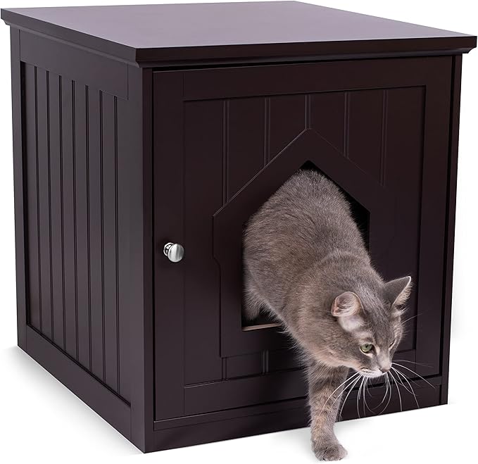 BIRDROCK HOME Cat Litter Box Furniture Enclosure - Hidden Kitty Litter Cat House with Hinged Door, Nightstand, Side Table & Pet Crate, Indoor & Outdoor Wood Cabinet for Small Cats and Dogs - Espresso