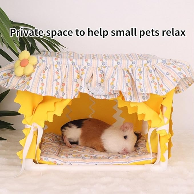 Guinea Pig Bed, Small Animal Bed Guinea Pig Hideout Sleeping Bed for Chinchilla Hamster Rat Guinea Pig Tent with Cushion for All Seasons (Green)