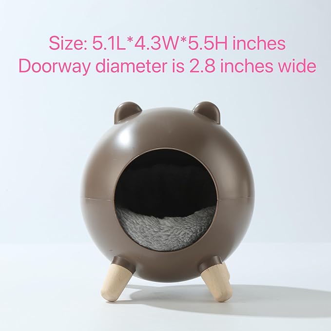 TUTU&LELE Hamster Hideout, Tiny House Hideout and Habitat, Space Elf Hiding Nest, Durable Hamster Bed with Round Thick Plush Pads, for Mice, Gerbils,Hamsters to Play, Sleep and Rest (Brown)