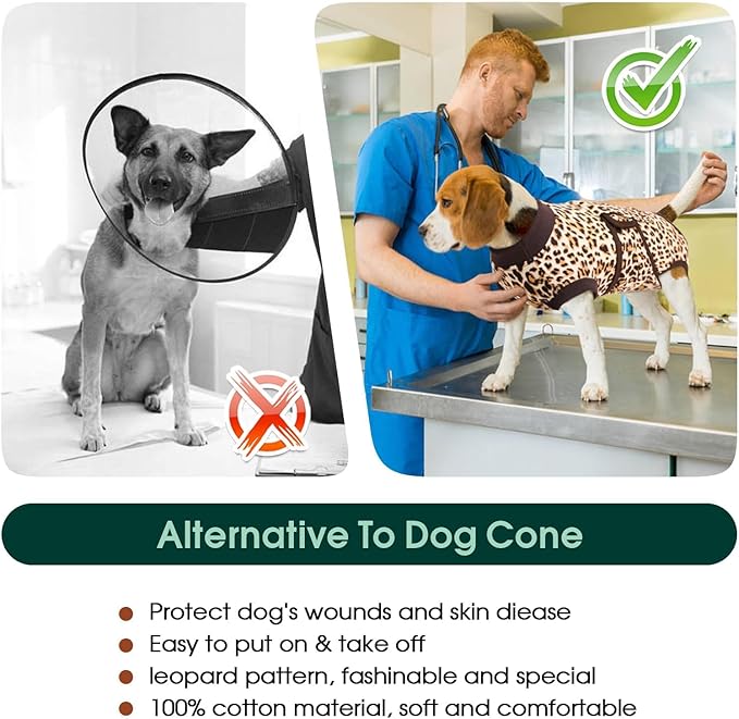 Kuoser Dog Recovery Suit Female, Dog Recovery Suit Female Doggie Onesie for Surgery, Post-Op Onesie for Female & Male Dogs, Soft Protective Wear, BrownLeopard L