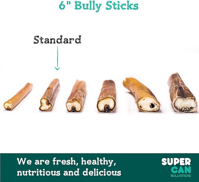 SUPERCAN 6" Bully Sticks for Dogs (10 Pack) – 100% Natural | Long-Lasting Dog Chews | Free-Range, Grass-Fed Beef | High-Protein | Odor-Free | Rawhide Alternative – Healthy Dog Treats