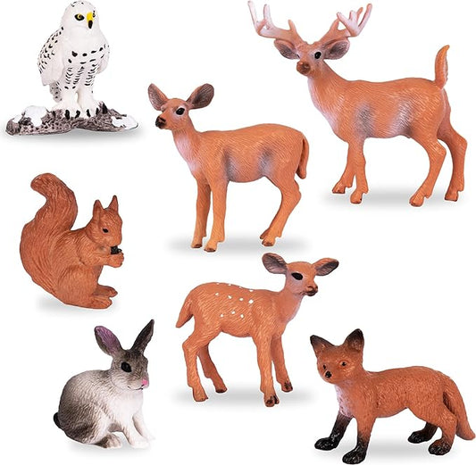 ArtCreativity Forest Animal Figures - Set of 7 Woodland Animals - Mini Forest Animal Figurines for Woodland Cupcake Topper Decorations - Forest Cake Decorations for Baby Shower - Small Animal Toys