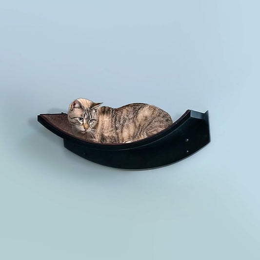 The Refined Feline Lotus Leaf Cat Shelf, Modern Sturdy Curved Design Cat Wall Perch, Elegant Wood Wall Mounted Cat Bed Furniture