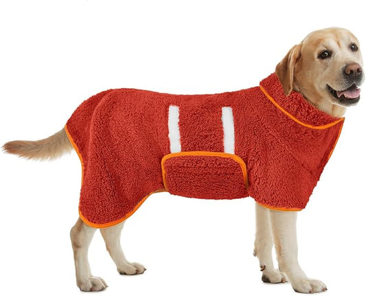 Bienbee Dog Bathrobe, Quick Drying Super Absorbent Dog Robes for After Bath, Warm Keeping Dogs Towel, Dogs Bath Supplies, Bright Red L