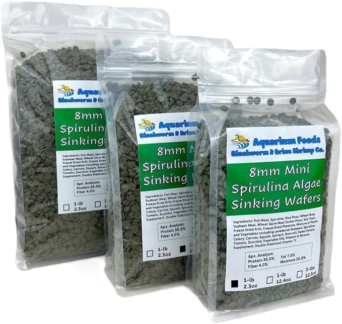 Aquatic Foods Inc. 8mm - 1/3" Mini Sinking Wafers of Algae, Spirulina, Veggies for All Tropical Fish, African Cichlids, Shrimp, Snails, Crabs, Catfish, Plecos.…1-lb 2.3oz Clear Bag